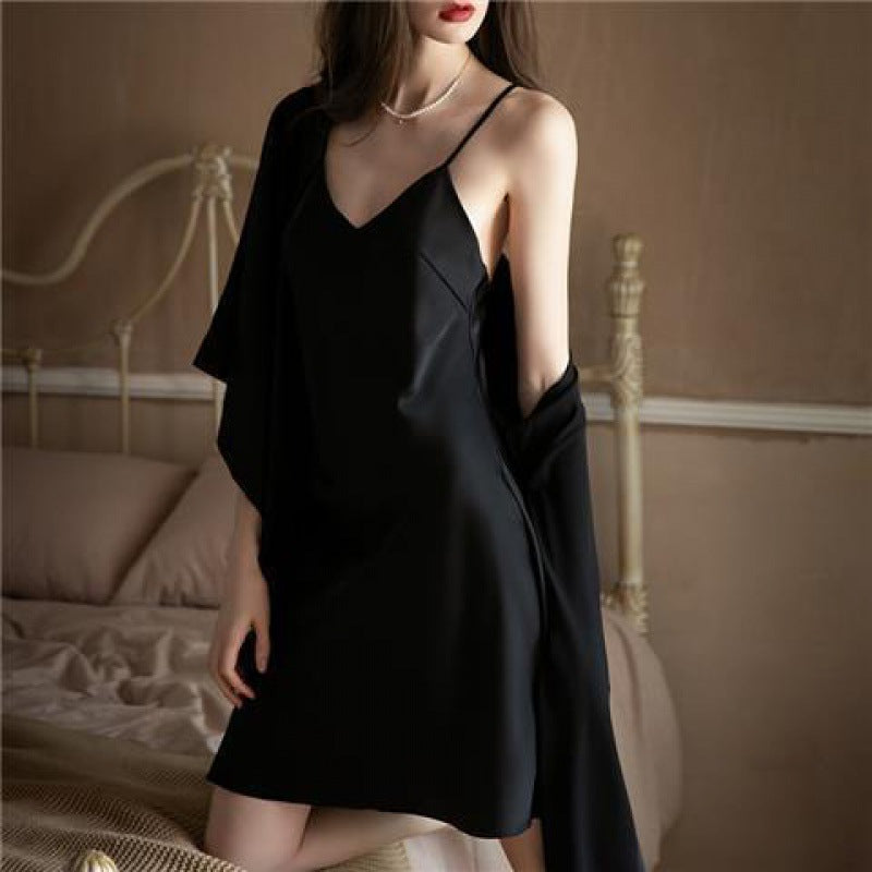 19 Mommy heavy silk nightgown ladies spring and summer style elegant morning robe mulberry silk outer robe home clothes