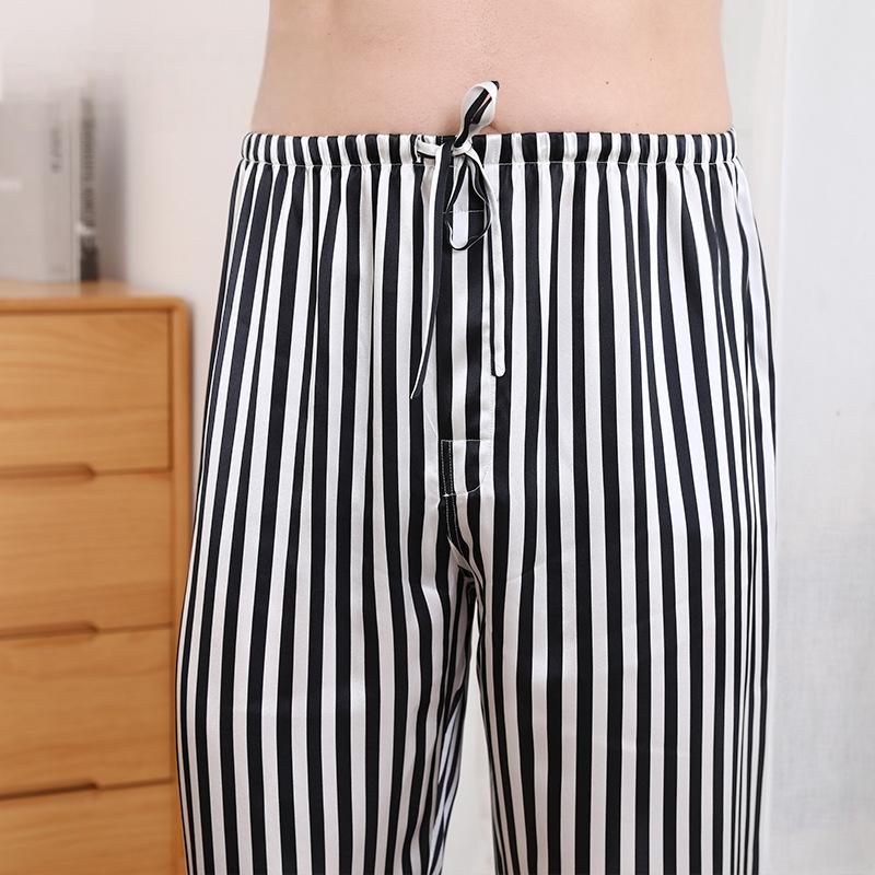 Men's heavy silk pajamas autumn and winter style 100% mulberry silk long-sleeved trousers suit striped high-end home clothes