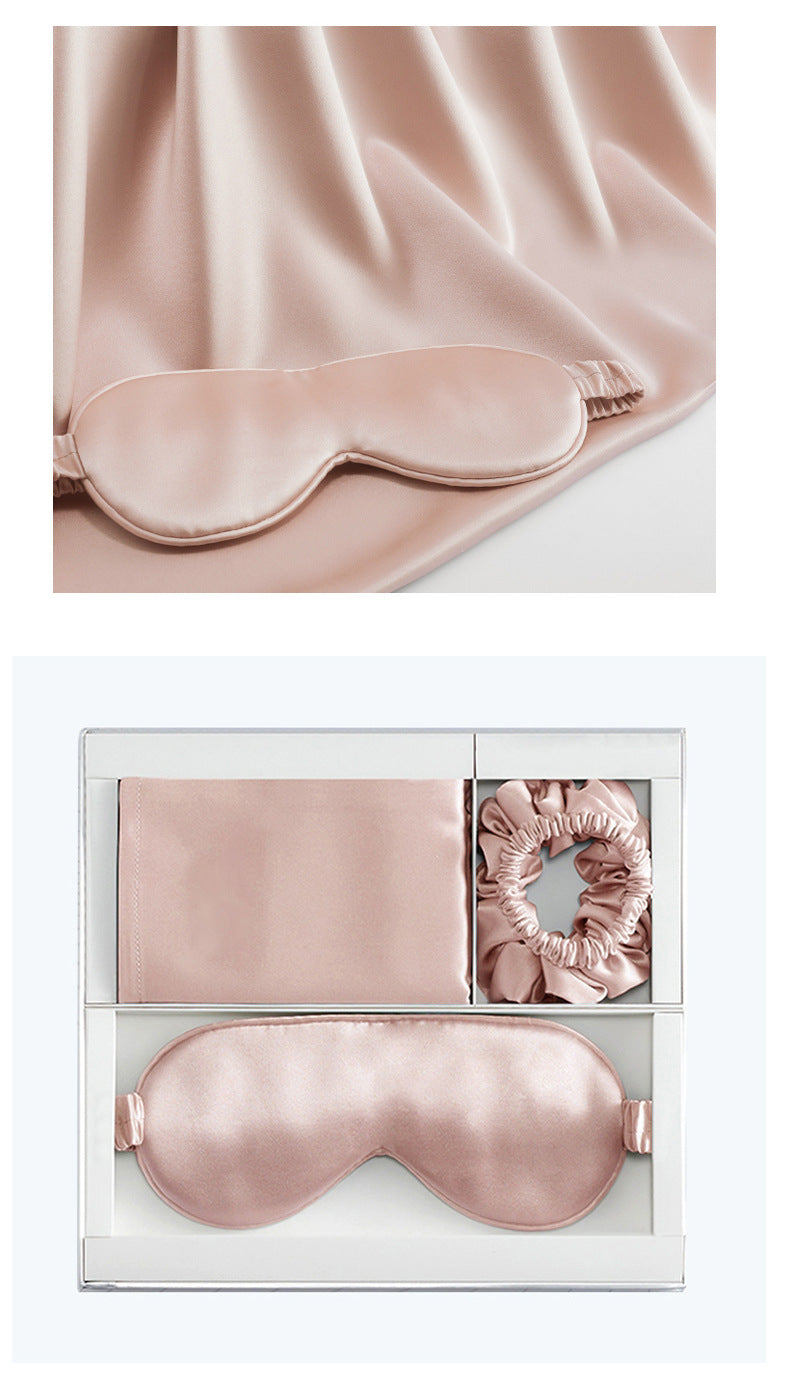 Three-piece set of silk pillowcase wholesale Cross-border new product 100 mulberry silk silk eye mask hair band holiday gift