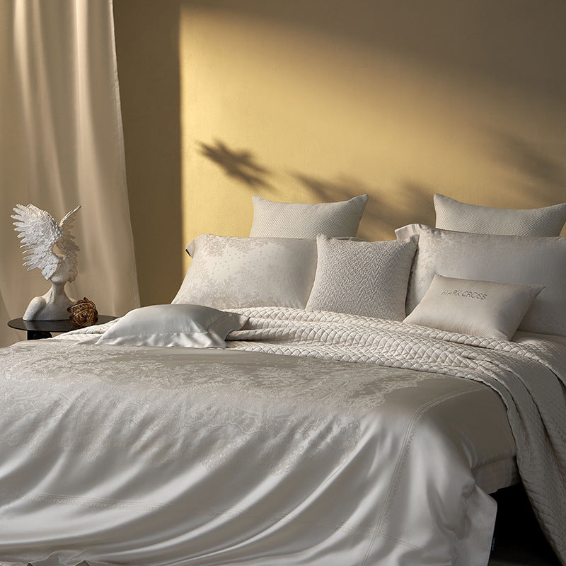 High-end luxury high-precision silk four-piece set color-woven jacquard ultra-fine denier Tencel cotton bed sheets, quilt covers, bed covers, bedding