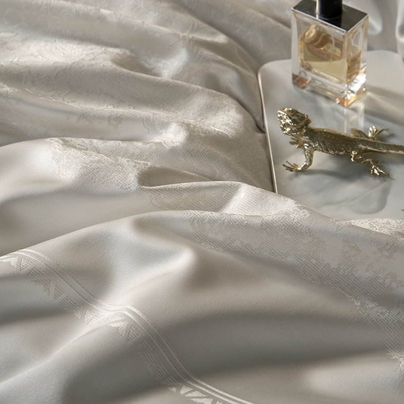 High-end luxury high-precision silk four-piece set color-woven jacquard ultra-fine denier Tencel cotton bed sheets, quilt covers, bed covers, bedding
