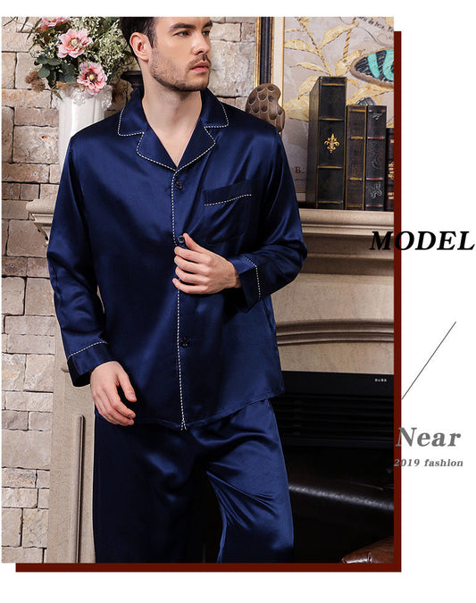 Men's Spring and Autumn Heavy Silk Pajamas 100% Mulberry Silk Home Clothes Long Sleeves and Pants