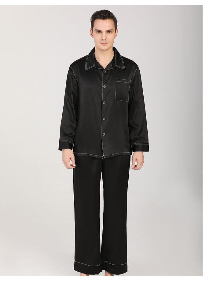 Heavy mulberry silk pajamas men's new long-sleeved trousers home clothes suit spring and autumn T9088