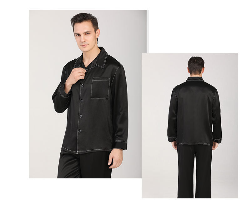 Heavy mulberry silk pajamas men's new long-sleeved trousers home clothes suit spring and autumn T9088
