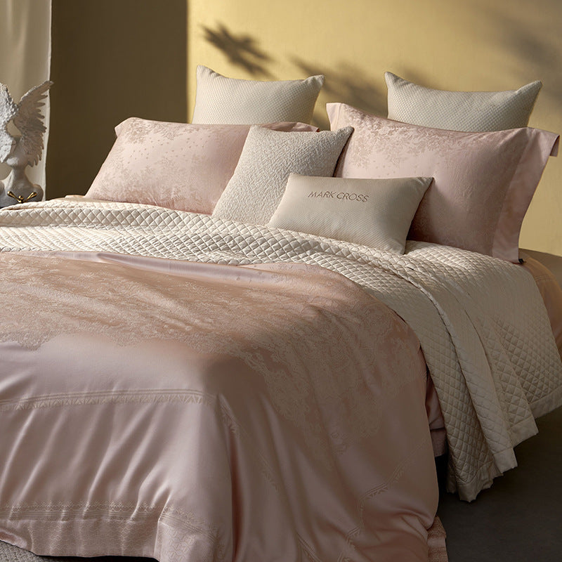 High-end luxury high-precision silk four-piece set color-woven jacquard ultra-fine denier Tencel cotton bed sheets, quilt covers, bed covers, bedding