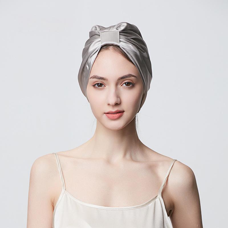 19mm thickened silk nightcap shower cap with wooden ears fixed elastic band hair cover mulberry silk home hat for women