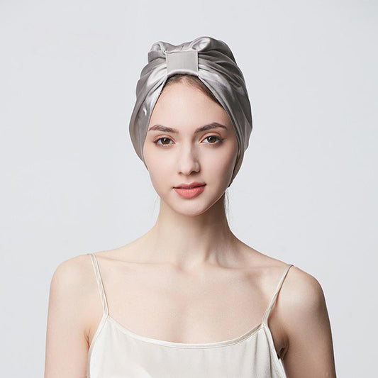 19mm thickened silk nightcap shower cap with wooden ears fixed elastic band hair cover mulberry silk home hat for women