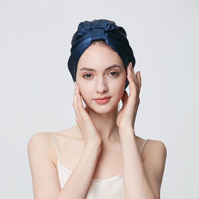 19mm thickened silk nightcap shower cap with wooden ears fixed elastic band hair cover mulberry silk home hat for women