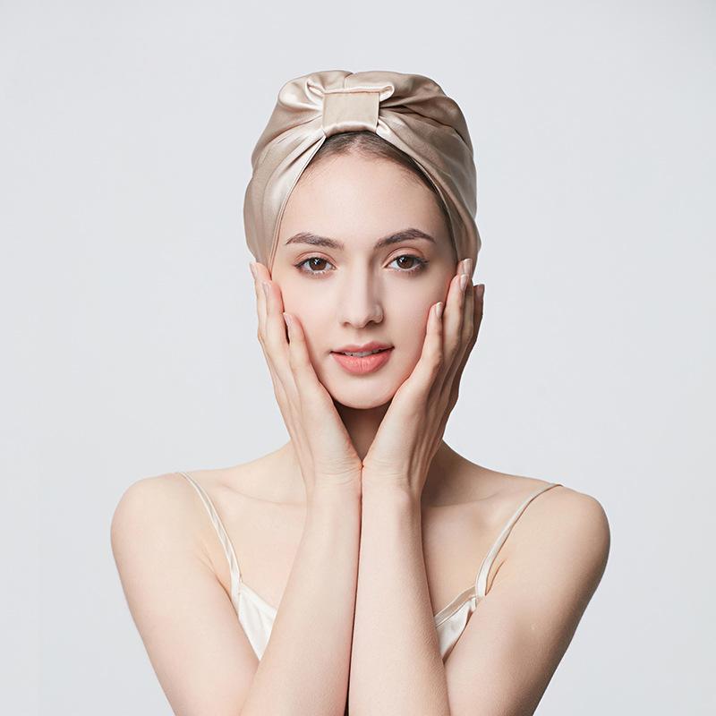 19mm thickened silk nightcap shower cap with wooden ears fixed elastic band hair cover mulberry silk home hat for women