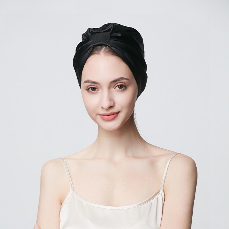 19mm thickened silk nightcap shower cap with wooden ears fixed elastic band hair cover mulberry silk home hat for women