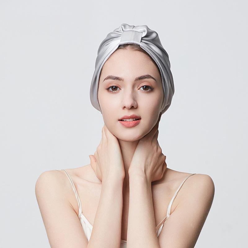 19mm thickened silk nightcap shower cap with wooden ears fixed elastic band hair cover mulberry silk home hat for women