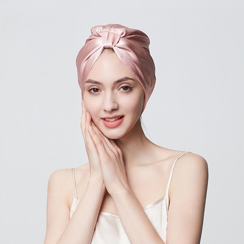 19mm thickened silk nightcap shower cap with wooden ears fixed elastic band hair cover mulberry silk home hat for women