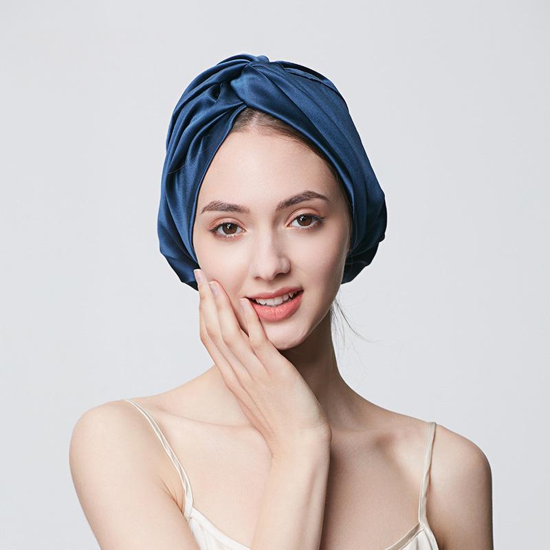 19mm thickened silk nightcap shower cap with wooden ears fixed elastic band hair cover mulberry silk home hat for women